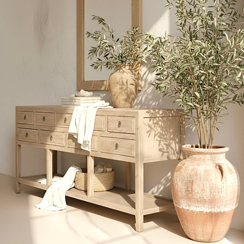 9 Drawer Console with Shelf | 200 cm | Natural Elm