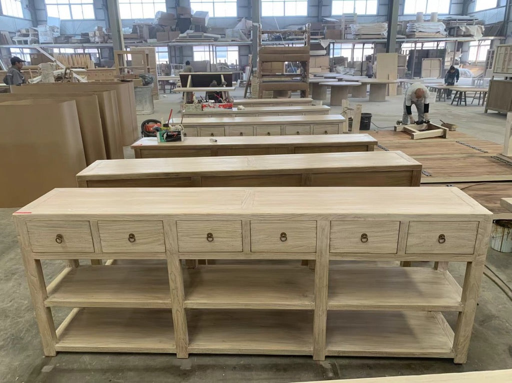 6 Drawer Console | 240 cm | Natural Elm | Pre-Order