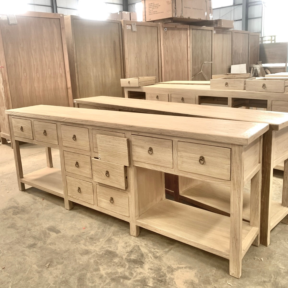 Heritage Console | 10 Drawer Console with Shelf | 240 cm | Natural Elm