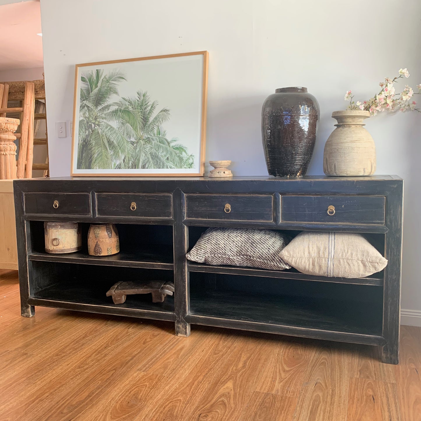4 Drawer Console with Shelving | 230 cm | Black | Pre-Order