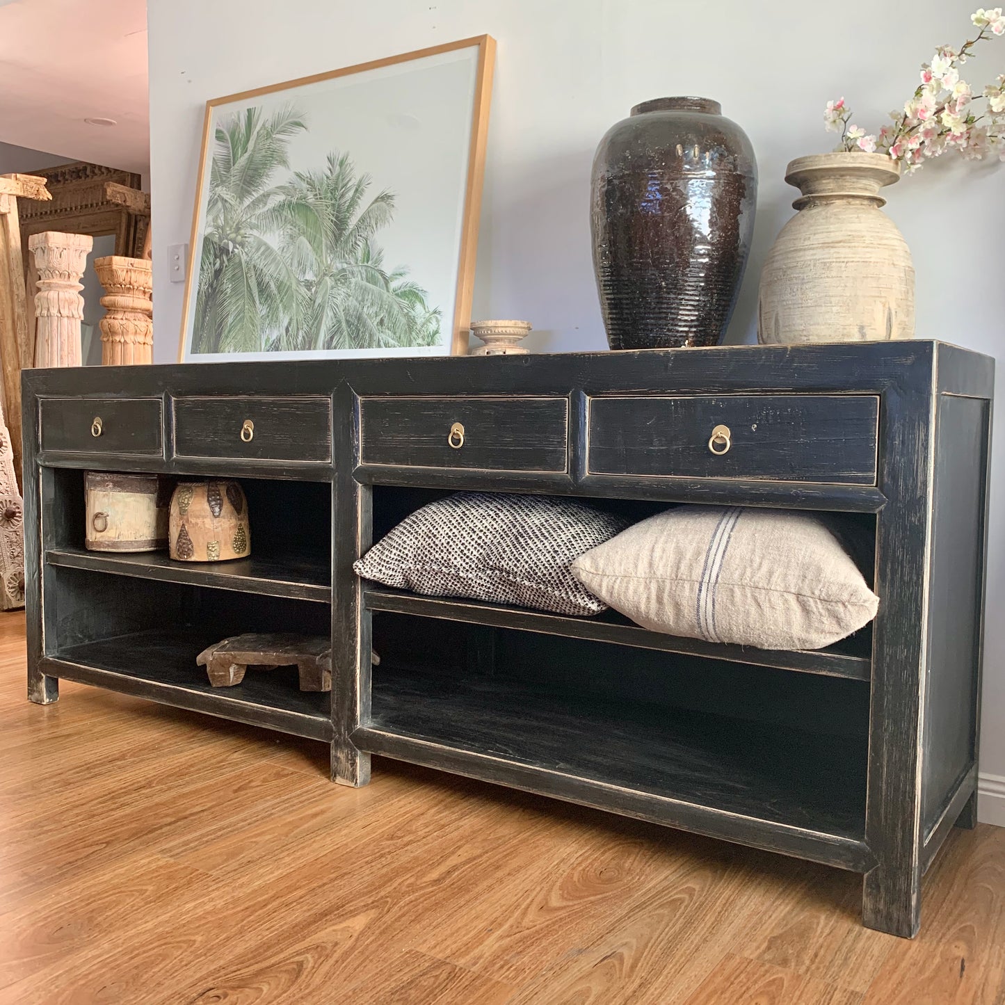 4 Drawer Console with Shelving | 230 cm | Black | Pre-Order