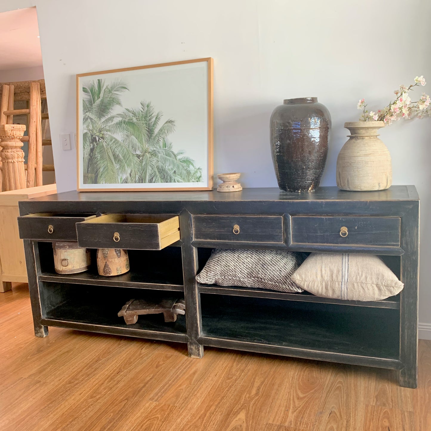 4 Drawer Console with Shelving | 230 cm | Black | Pre-Order