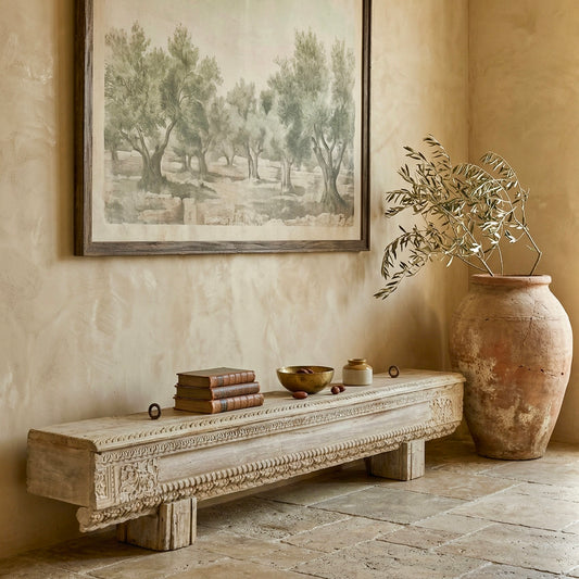 Vintage Indian Hand Carved Bench Seat (A26VP18)