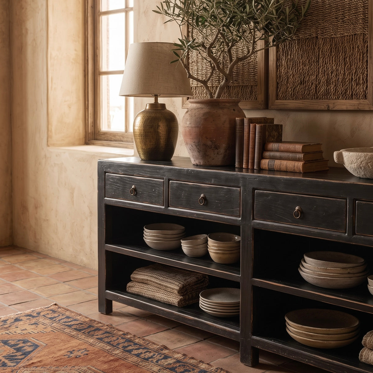 4 Drawer Console with Shelving | 230 cm | Black