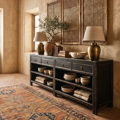 4 Drawer Console with Shelving | 230 cm | Black