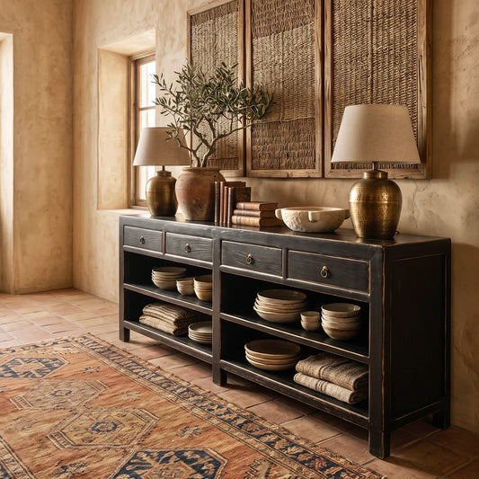 4 Drawer Console with Shelving | 230 cm | Black