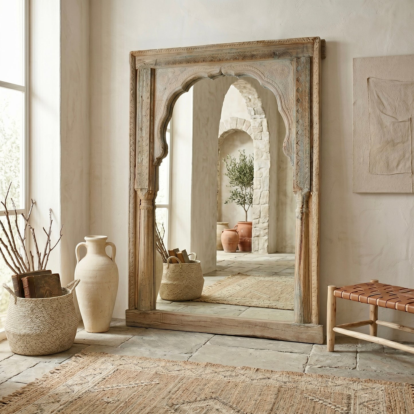 Vintage Indian Hand Carved Mirror (A26VP62)