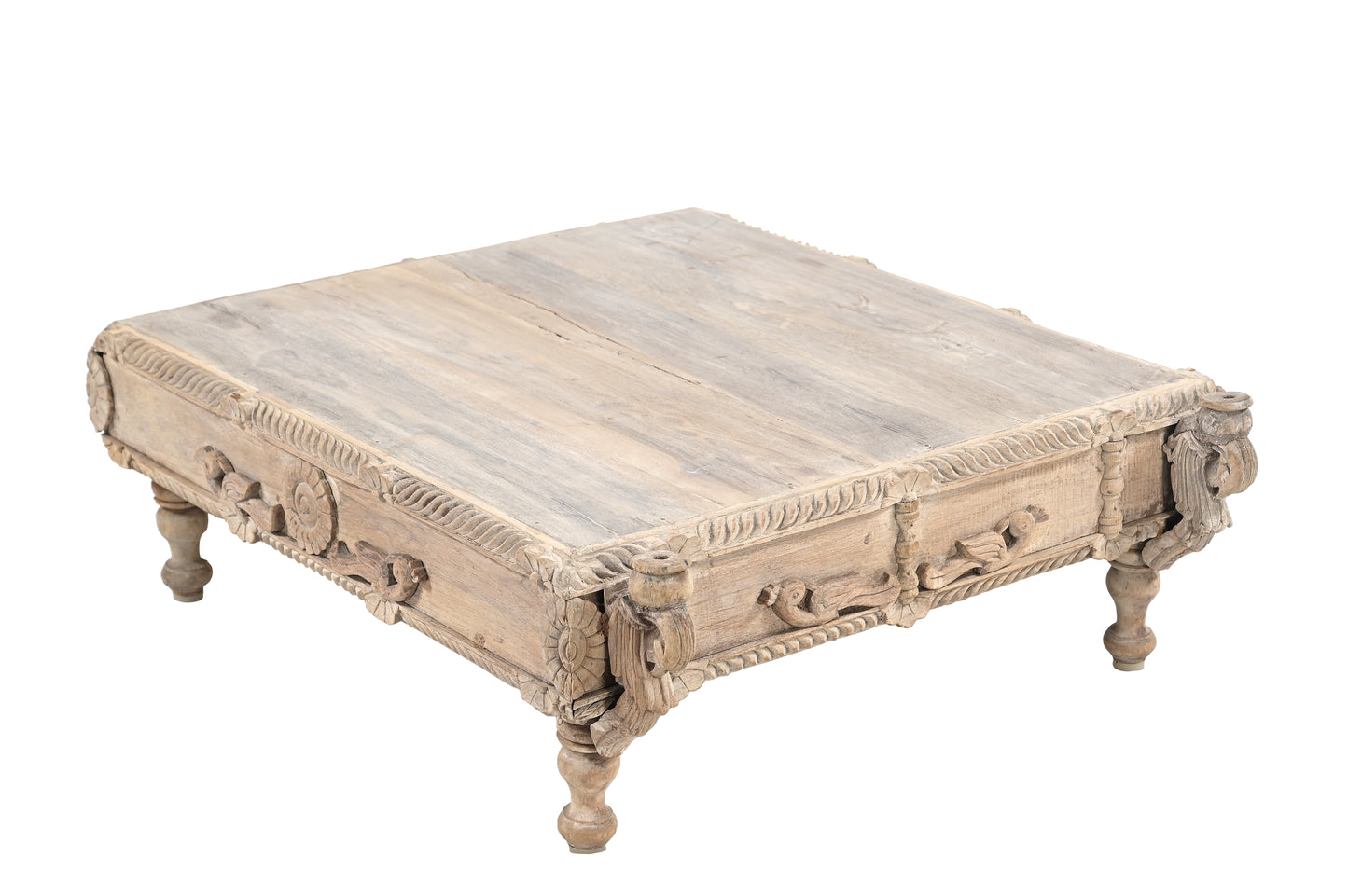 Vintage Indian hand carved bajot table (A26VP97)