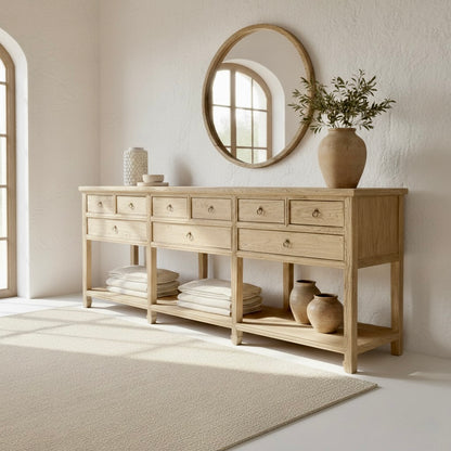 9 Drawer Console | 240 cm | Natural Elm