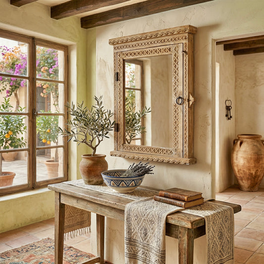 Vintage Indian Hand Carved Mirror (A26VP24)