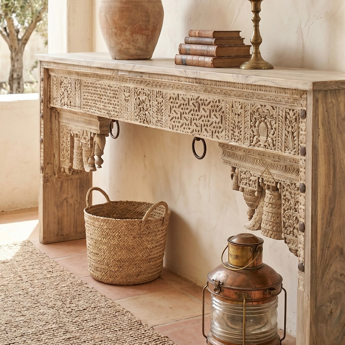 Vintage Indian Hand Carved Panel Console (A26VP107)