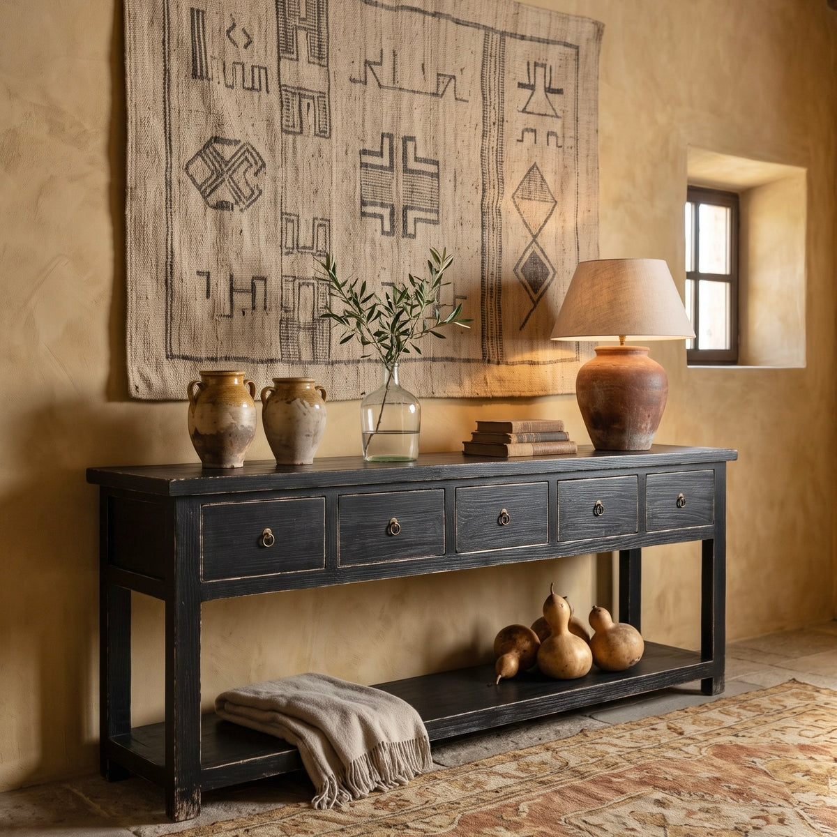 6 Drawer Console | 230 cm | Black