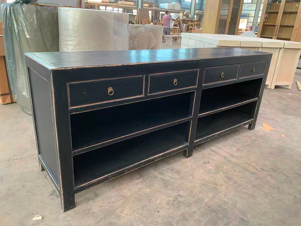 4 Drawer Console with Shelving | 230 cm | Black