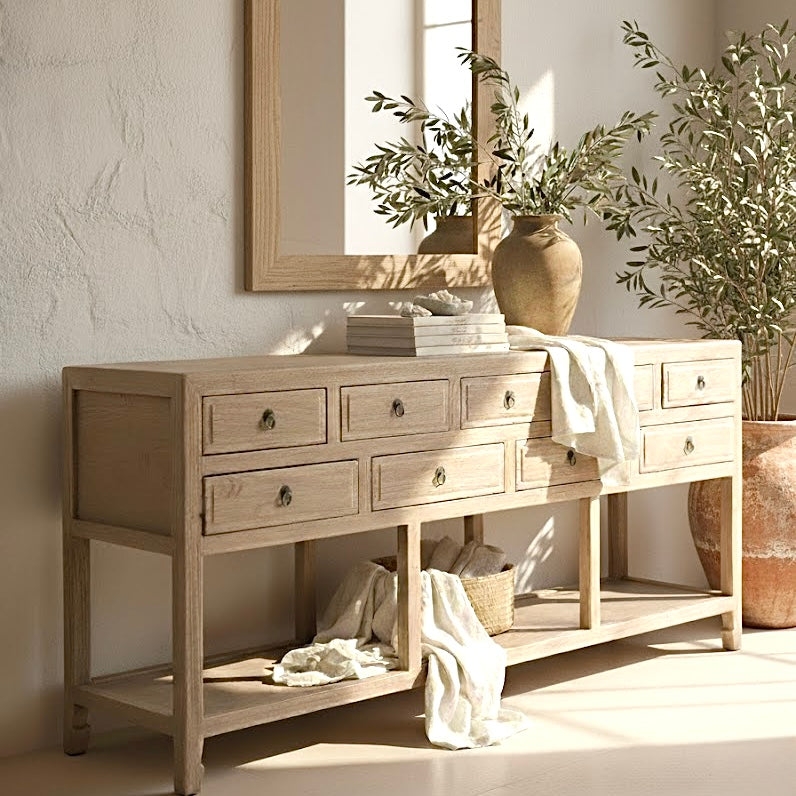 9 Drawer Console with Shelf | 200 cm | Natural Elm
