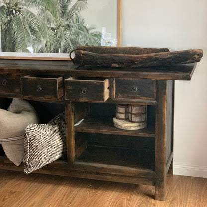 6 Drawer Elm Console | 230 cm | Vintage Black Finish