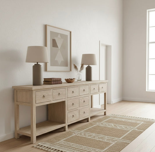 Heritage Console | 10 Drawer Console with Shelf | 240 cm | Natural Elm