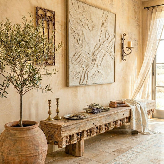 Vintage Indian Hand Carved Bench Seat (A26VP20)