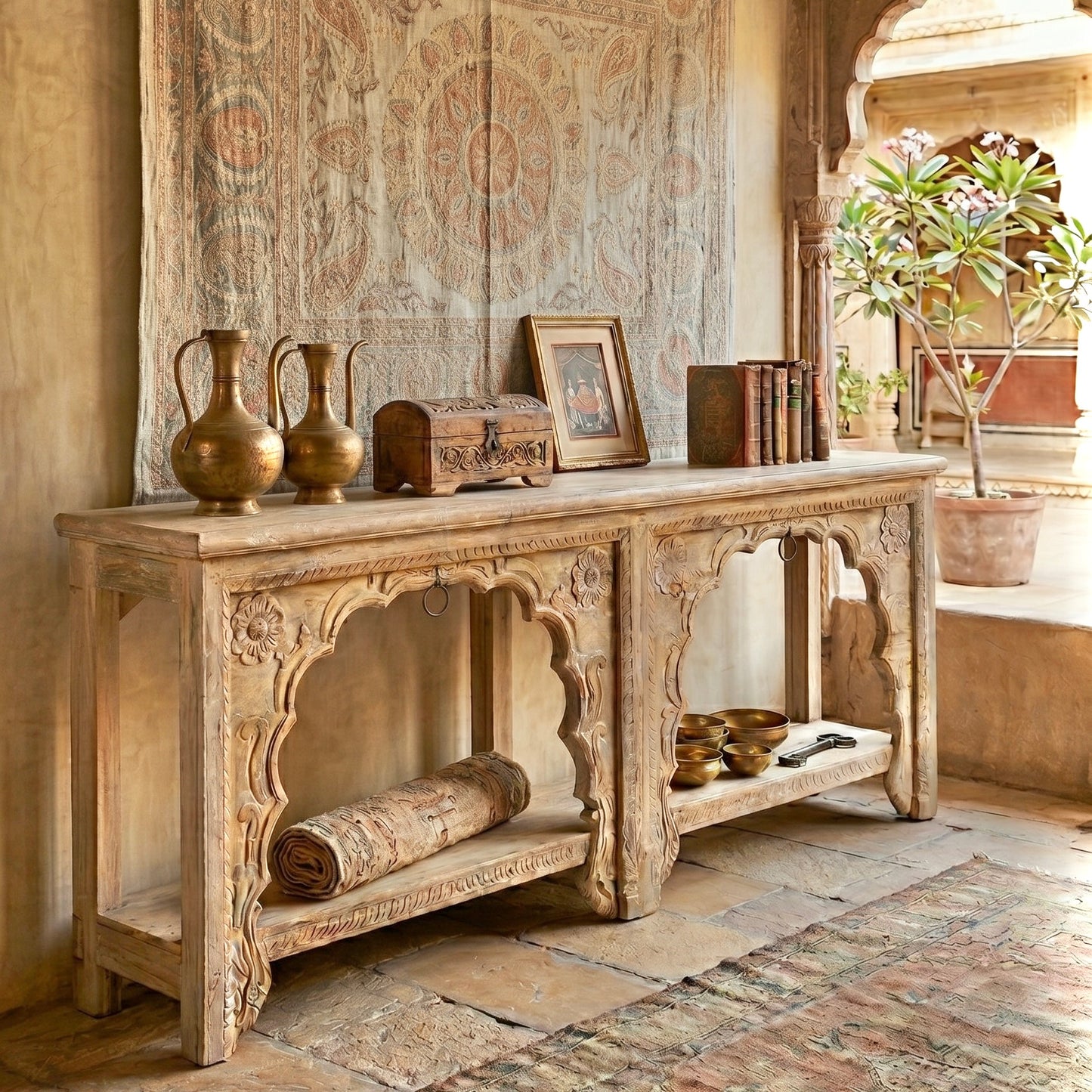 Vintage Indian Hand Carved Console (A26VP118)