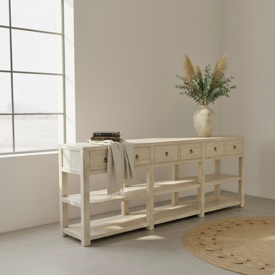 6 Drawer Console | 240 cm | Natural Elm