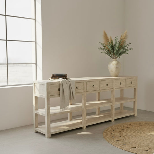 6 Drawer Console | 240 cm | Natural Elm