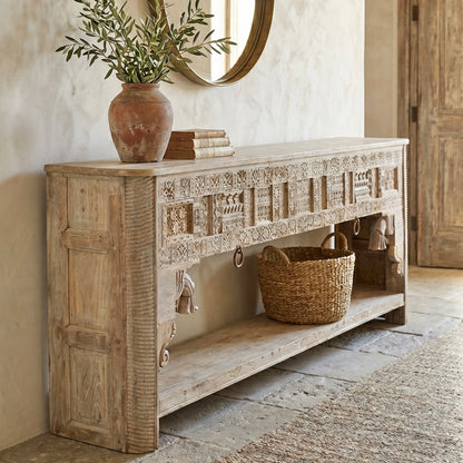Vintage Indian Hand Carved Panel Console (A26VP82)