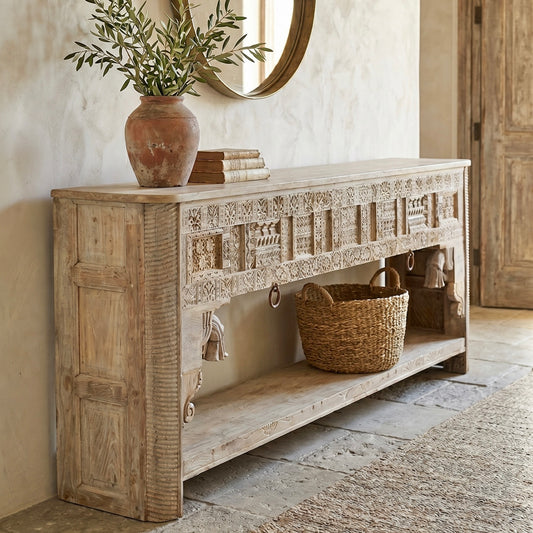 Vintage Indian Hand Carved Panel Console (A26VP82)