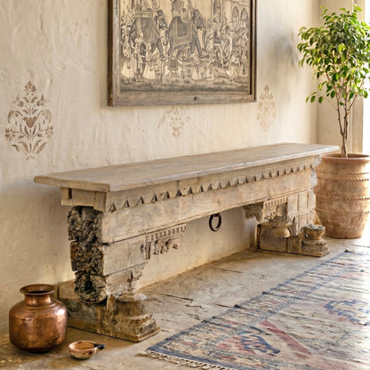 Vintage Indian Hand Carved Bench (A26VP79)