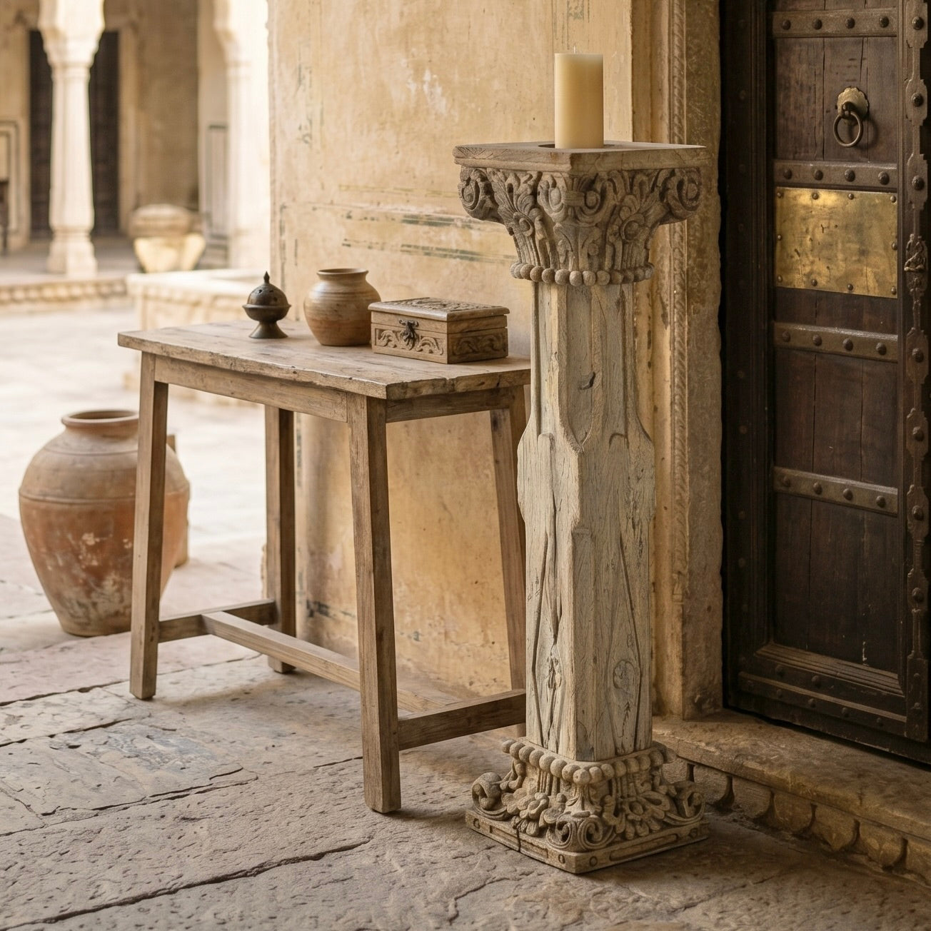 Vintage Indian Pillar Candle Stand (A26VP55)