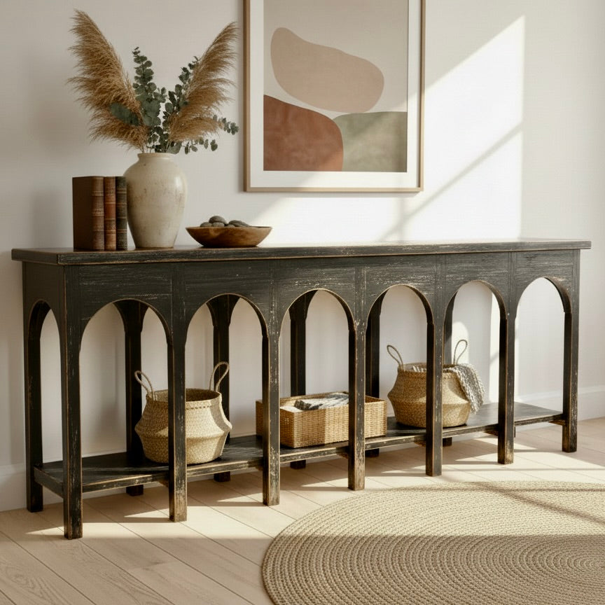 Mehraab Elm Console | 240 cm | Vintage Black