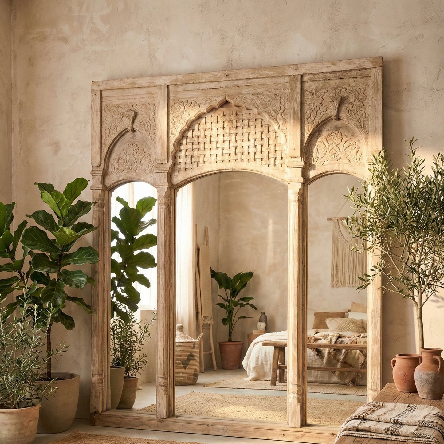 Vintage Indian wooden frame mirror (A26VP106)