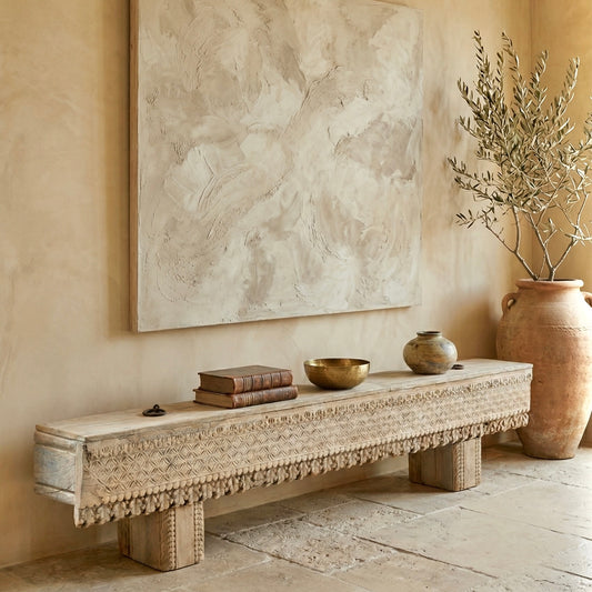 Vintage Indian Hand Carved Bench Seat (A26VP19)