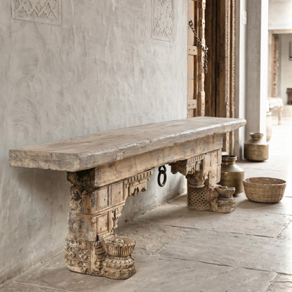 Vintage Indian Hand Carved Bench Seat (A26VP53)