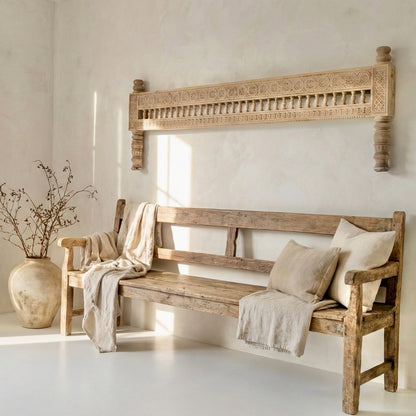 Vintage Indian Hand Carved Wall Panel