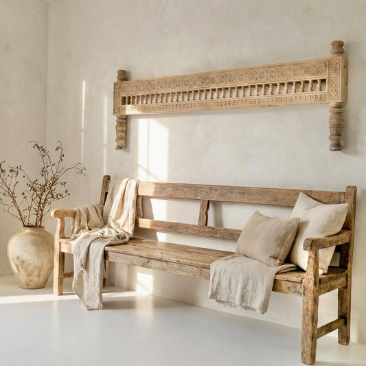 Vintage Indian Hand Carved Wall Panel