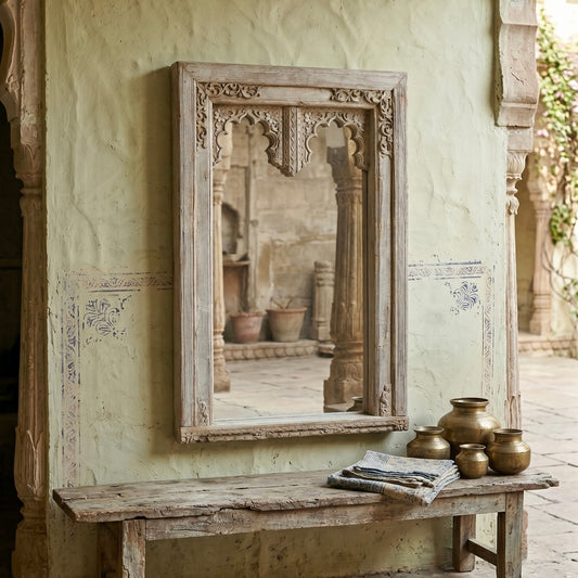 Vintage Indian Hand Carved Mirror (A26VP64)