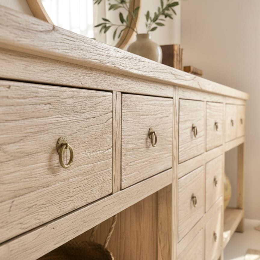 Heritage Console | 10 Drawer Console with Shelf | 240 cm | Natural Elm