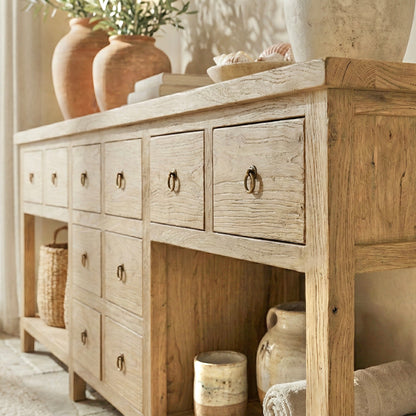 Heritage Console | 10 Drawer Console with Shelf | 240 cm | Natural Elm