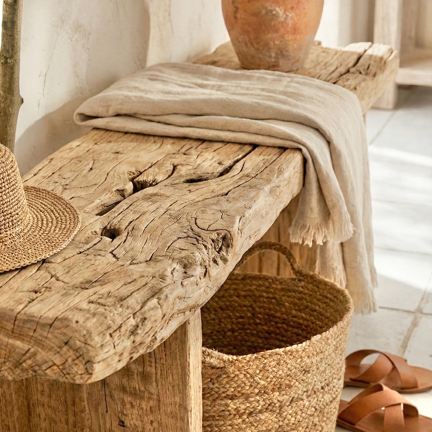 Samira Rustic bench Seat - Vintage Elm Timber | 150 cm | Natural Elm