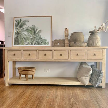 6 Drawer Console | 230 cm | Natural Elm | Preorder