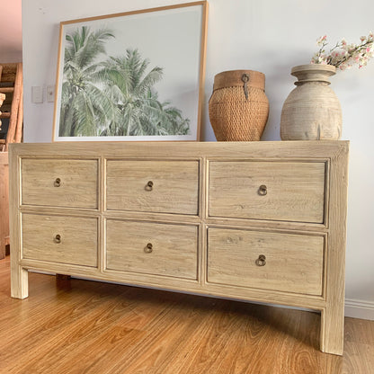 6 Drawer Chest | 180 cm | Natural Reclaimed Elm