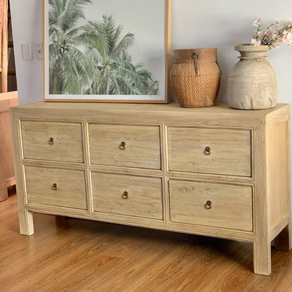 6 Drawer Chest | 180 cm | Natural Reclaimed Elm