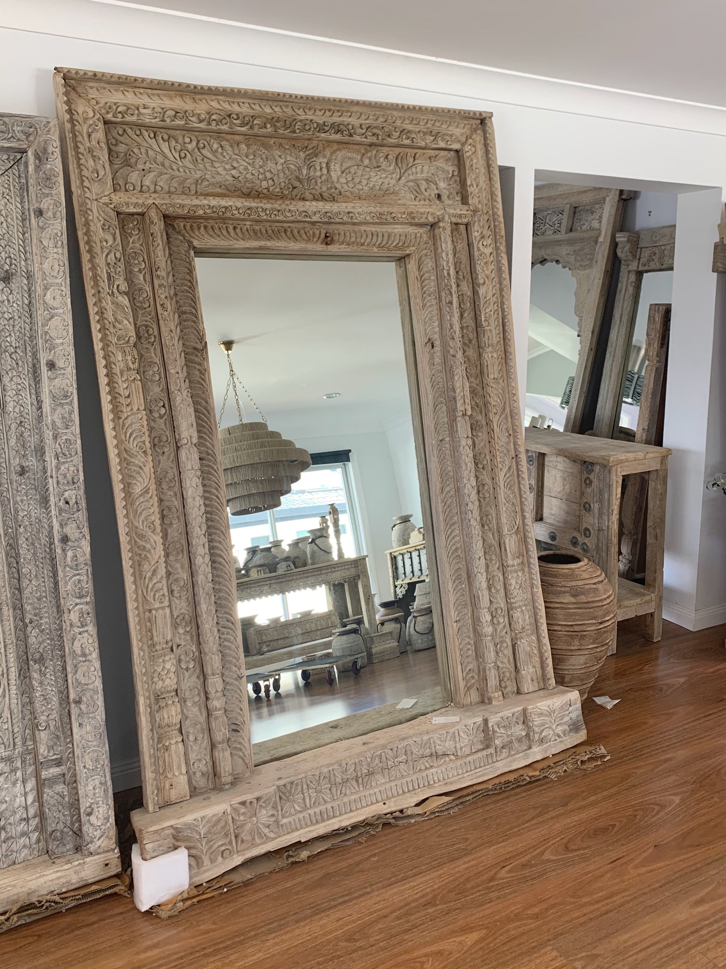 Vintage Indian hand carved mirror (191092)