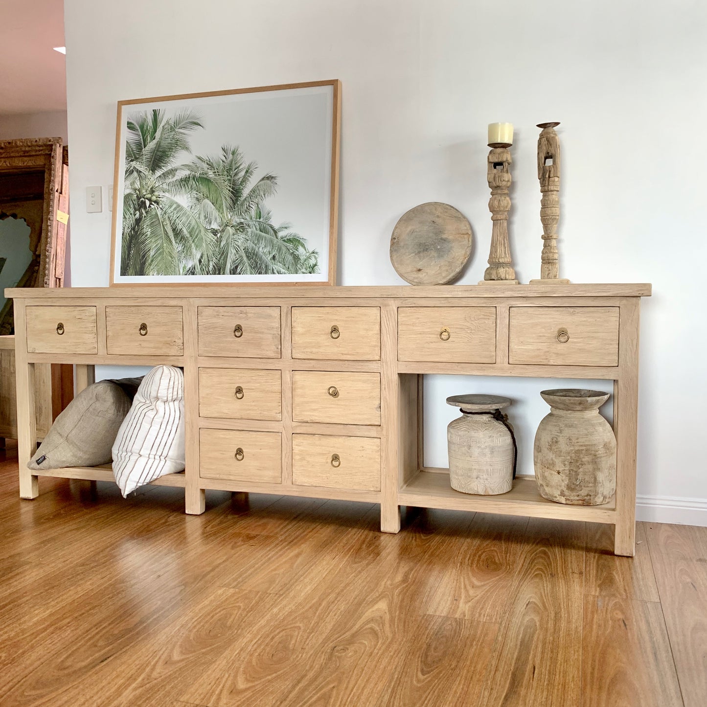 10 Drawer Console with Shelf | 240 cm | Natural Elm