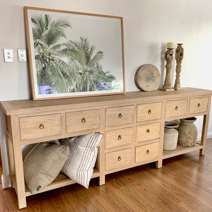 10 Drawer Console with Shelf | 240 cm | Natural Elm