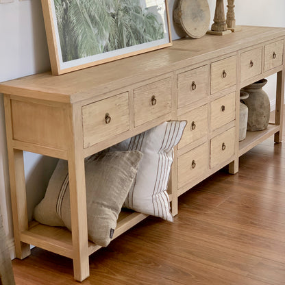 10 Drawer Console with Shelf | 240 cm | Natural Elm