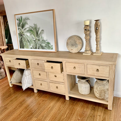 10 Drawer Console with Shelf | 240 cm | Natural Elm