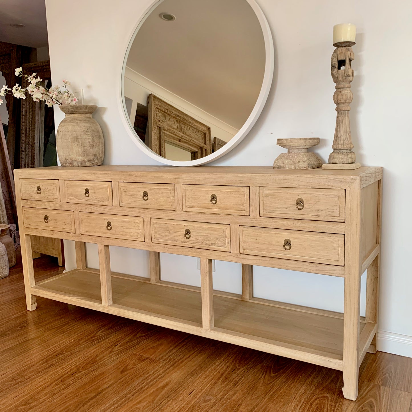 9 Drawer Console with Shelf | 200 cm | Natural Elm