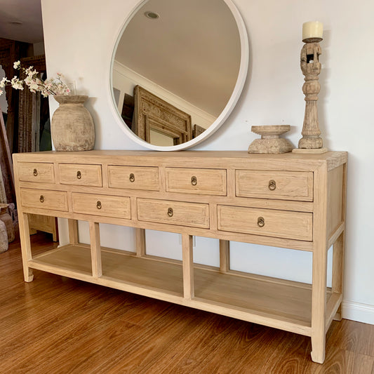 9 Drawer Console with Shelf | 200 cm | Natural Elm