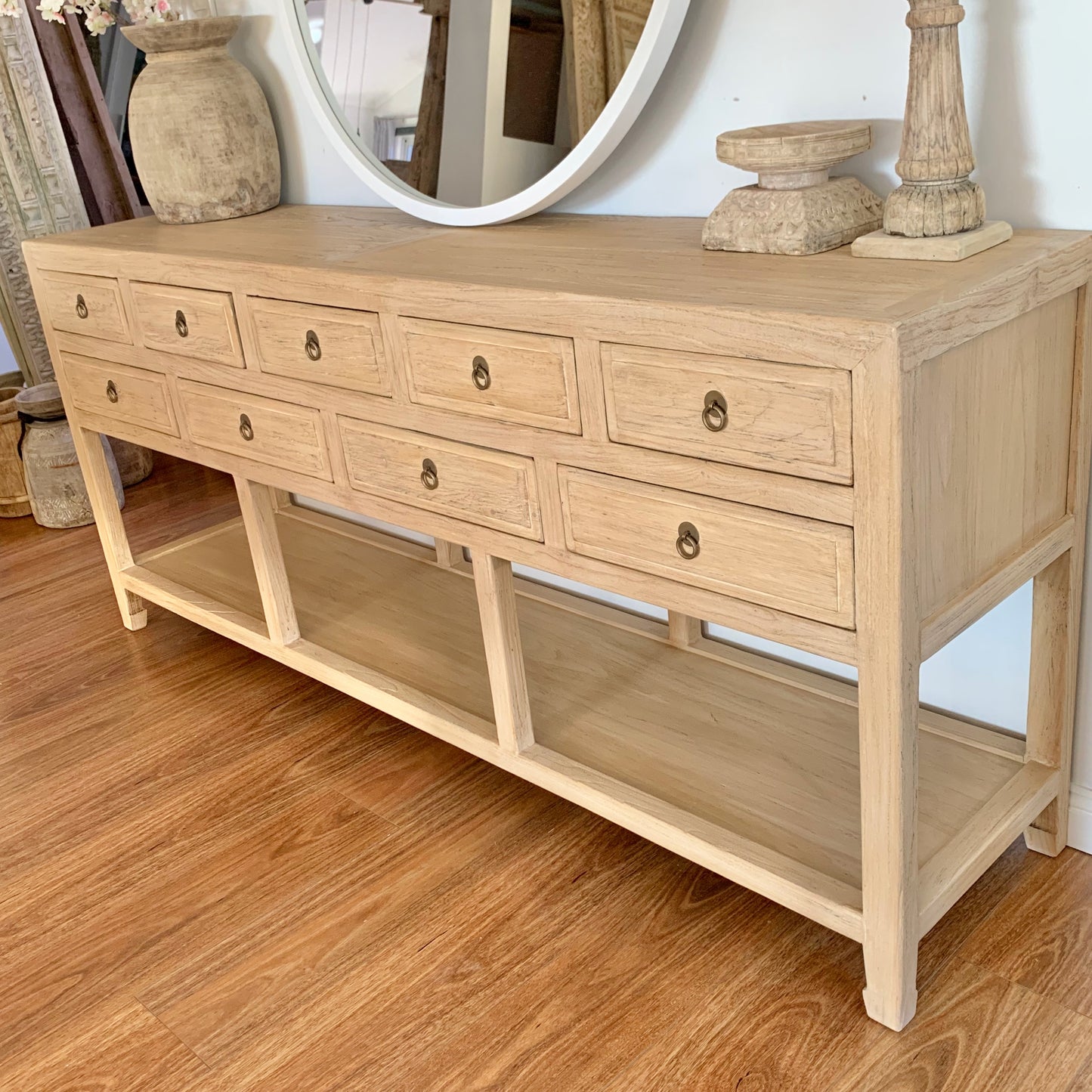 9 Drawer Console with Shelf | 200 cm | Natural Elm