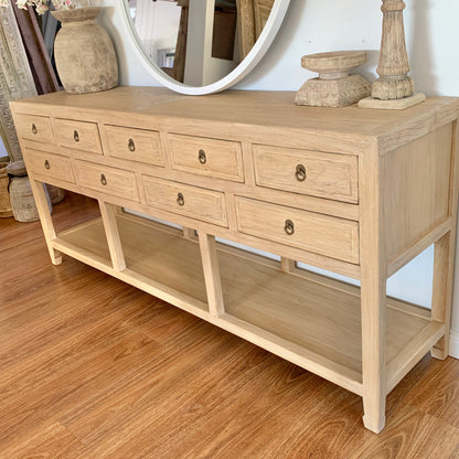 9 Drawer Console with Shelf | 200 cm | Natural Elm